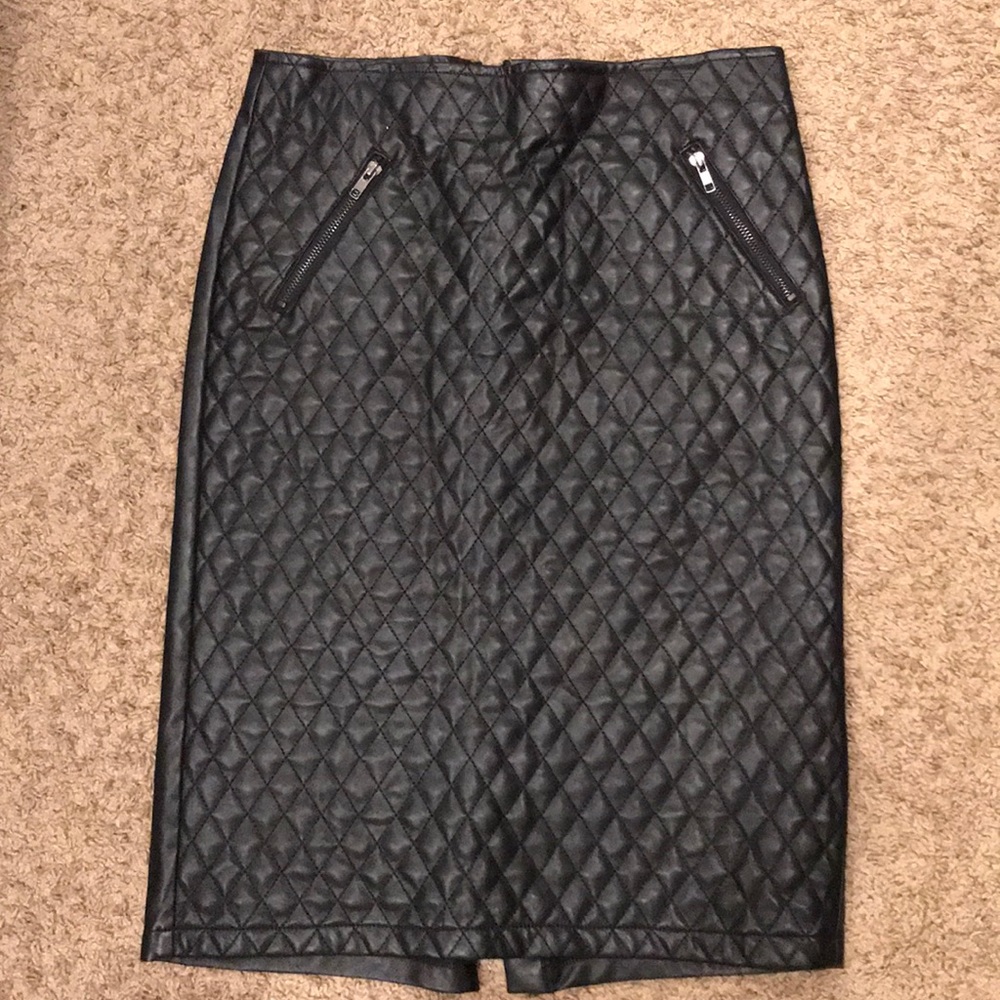 Gracia Black Leather Midi Skirt size Large